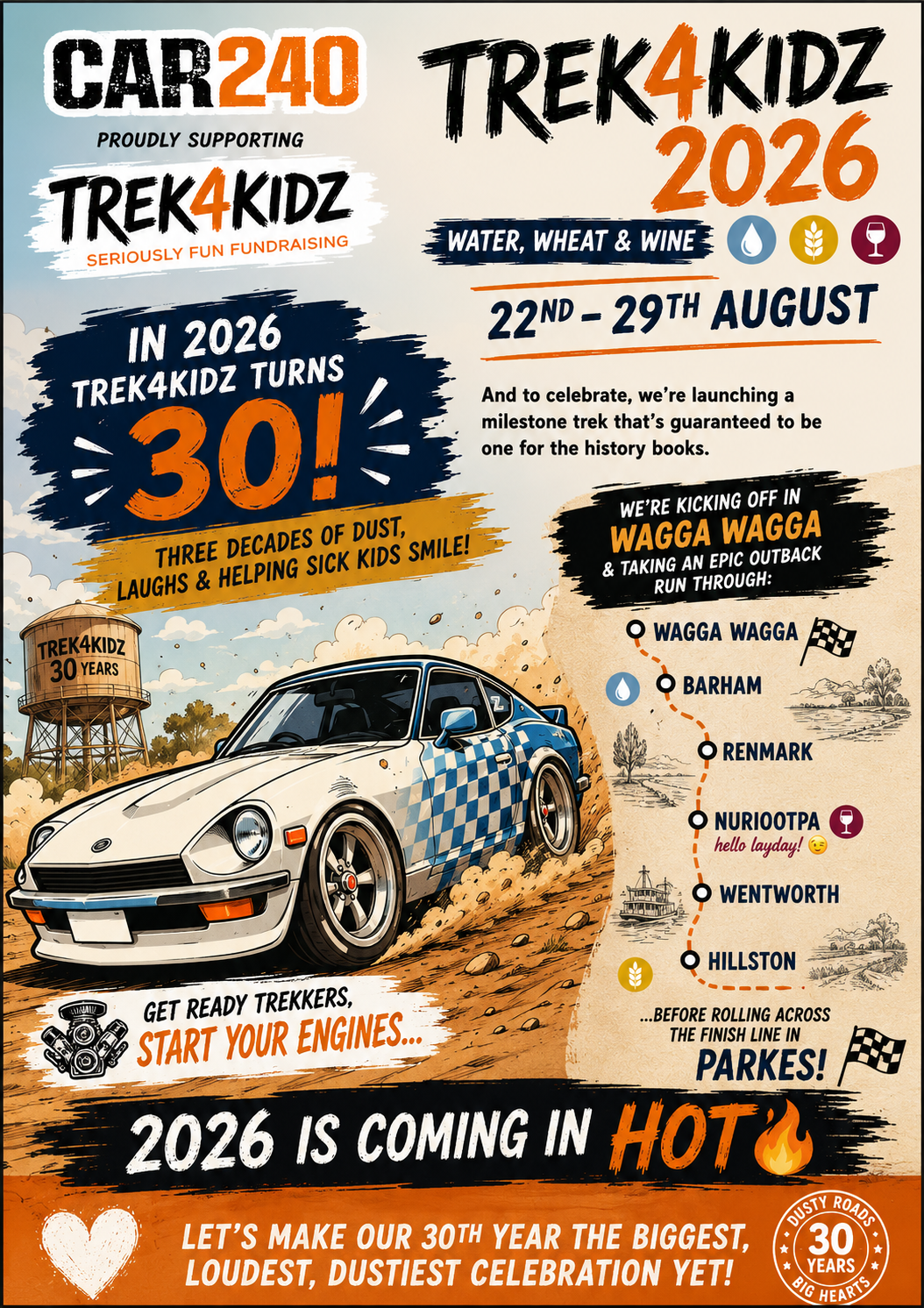 Trek4Kidz 2026 Water Wheat and Wine route poster